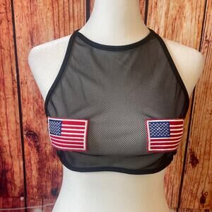 American Flag mesh halter top size medium sheer 4th of July red white blue